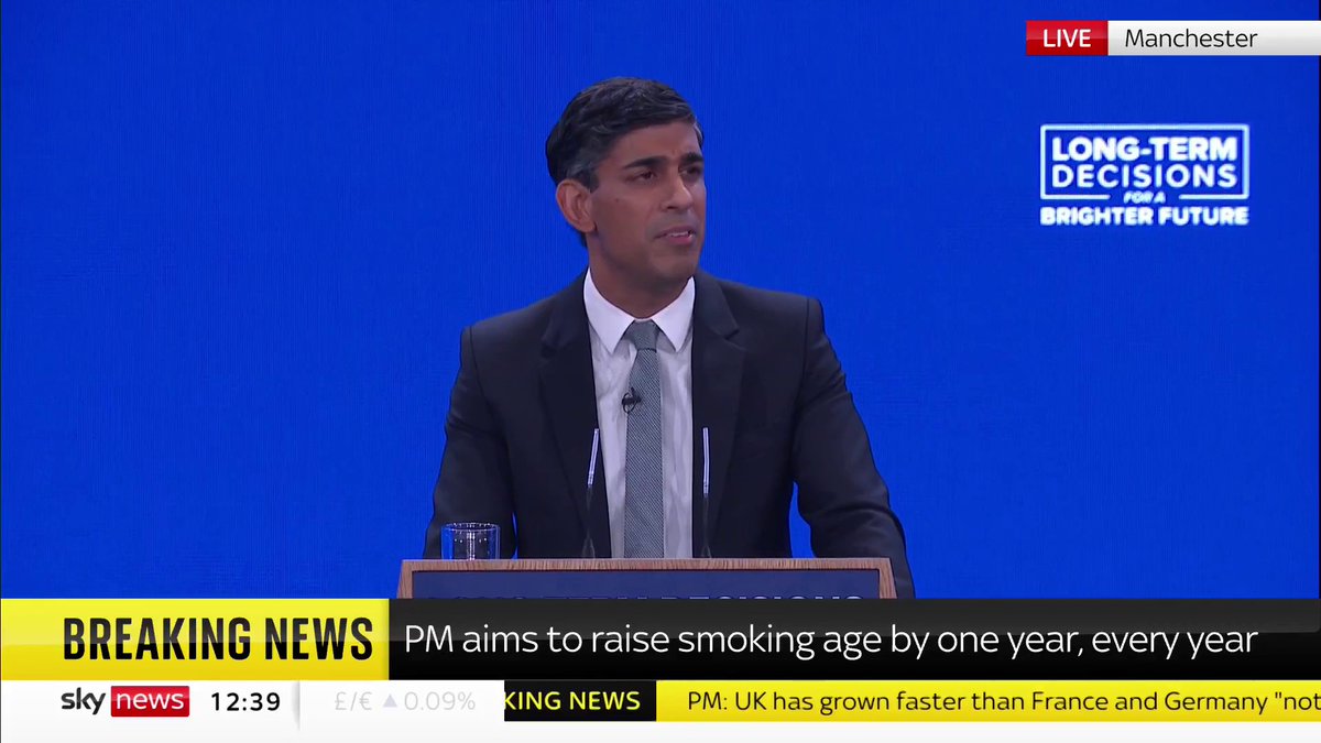 Rishi Sunak announces a plan to "raise the smoking age by one year, every year" which would mean "a 14-year-old today will never be legally sold a cigarette and that they—and their generation—can grow up smoke-free" 📺 Sky 501, Freeview 233 and YouTube