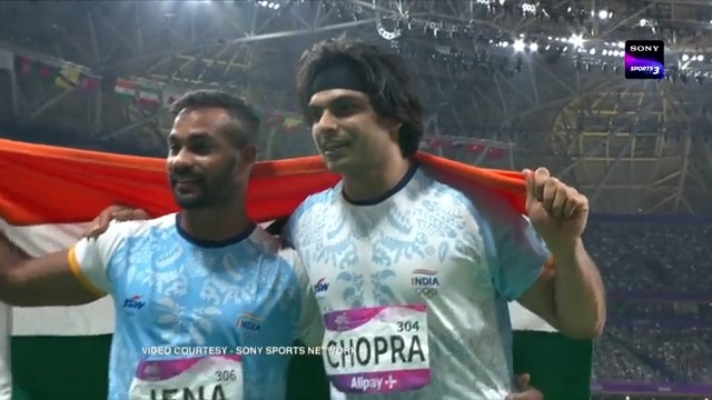 The historic moment - Neeraj Chopra securing the Gold Medal for the 2nd consecutive time...!!! 🇮🇳