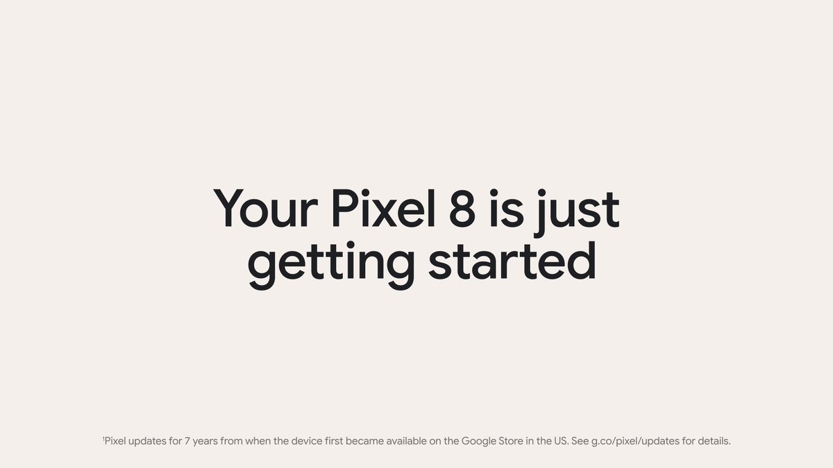 We’re expanding #Pixel support to ✨7 years✨ of OS upgrades, security updates, Feature Drops, and AI innovations¹ 🎉 Your #Pixel8 and #Pixel8 Pro will be supported all the way through 2030! #MadeByGoogle