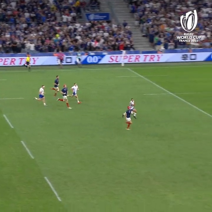 Talk about end to end rugby! Louis Bielle-Biarrey with the long-range finish 🔥 #RWC2023 | #FRAvNAM