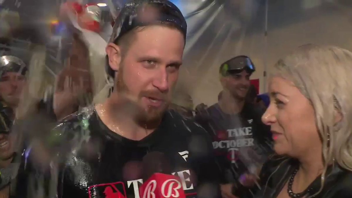 Are you sure you don't need any goggles?! 😂 Brock Stewart spoke with Audra Martin after the series win. #MNTwins | #WeBelieveinTC