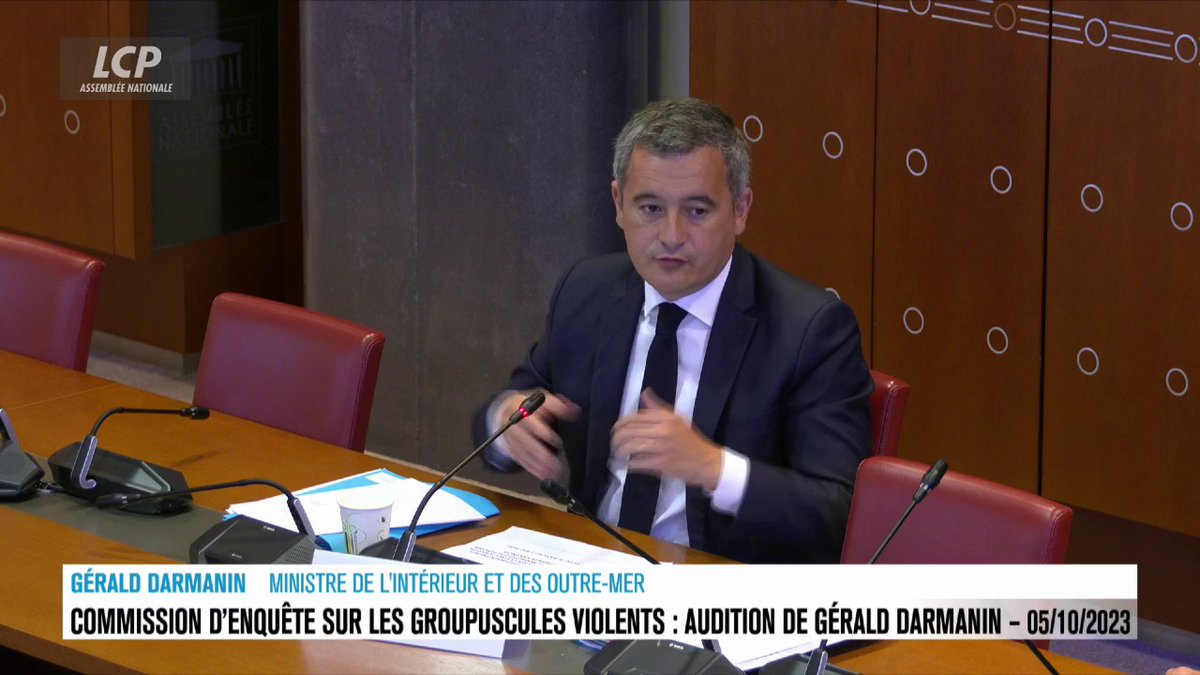 Groupuscules violents : "Les biens sont aussi importants que les personnes", déclare Gérald DARMANIN. "On me reproche d'avoir mis des gendarmes en face des bassines." #DirectAN