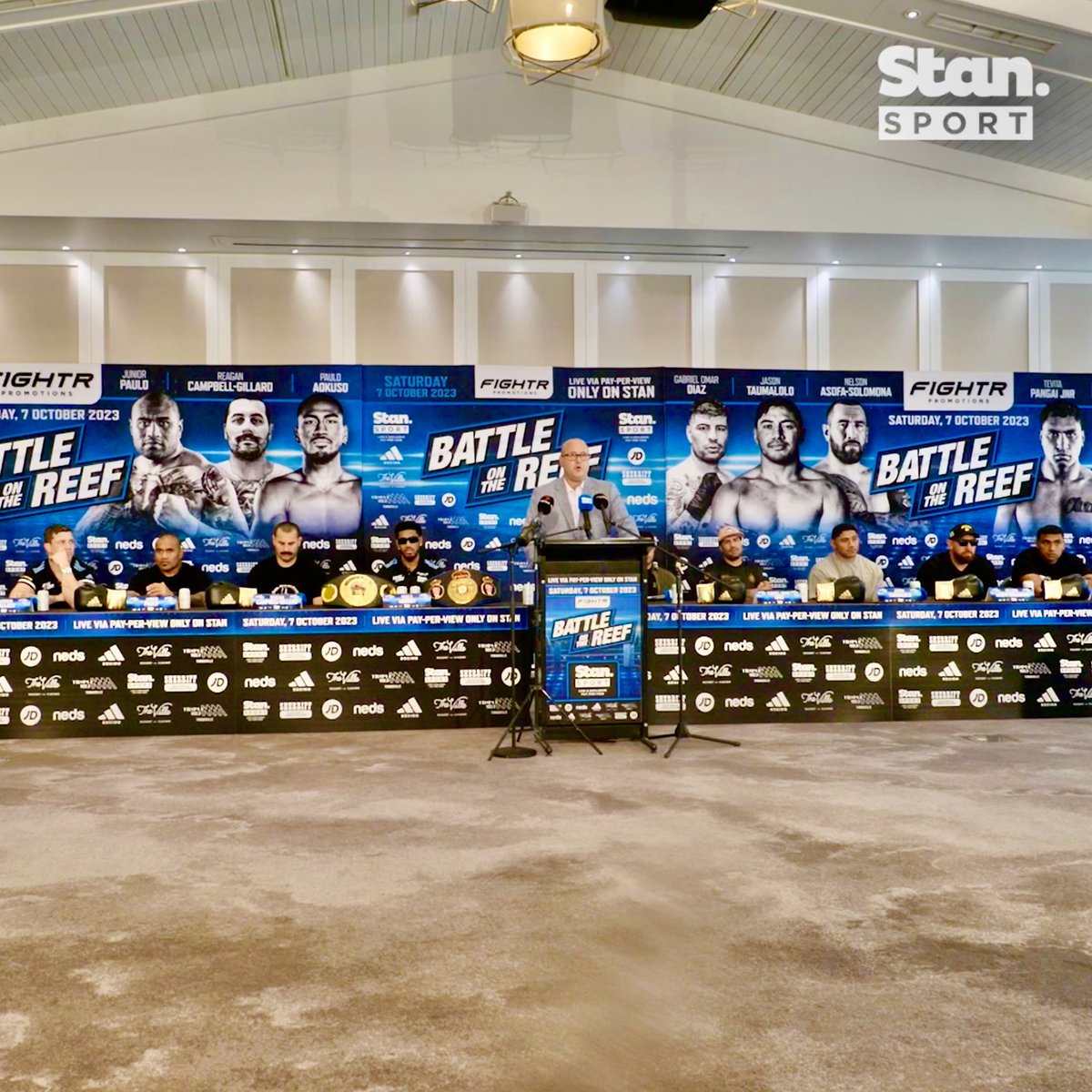 Words were exchanged as the #BattleOnTheReef fighters fronted the media today 🔥 It all goes down this Saturday! ↳ Battle on the Reef. Live Saturday from 6:30pm AEDT. Live & Exclusive Pay-Per-View on Stan. Order Now 👇 #StanSportAU