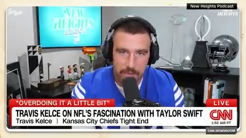 Travis Kelce has said the NFL is "overdoing it" with the amount of attention it is putting on Taylor Swift's attendance at games