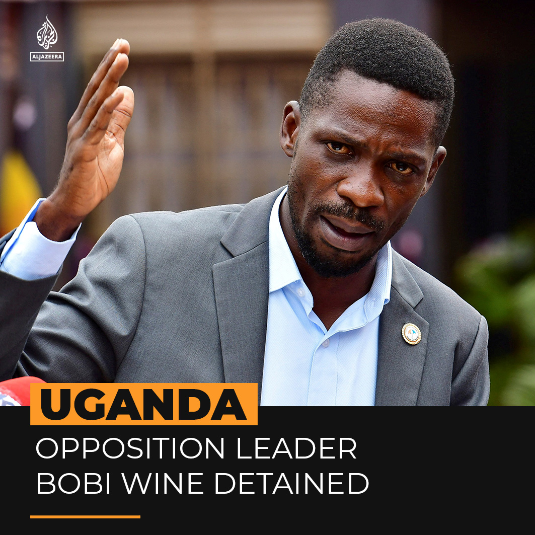 Uganda’s main opposition leader Bobi Wine was snatched by two men at an airport when he arrived back in the country. Police say he was being escorted home, not arrested ⤵️