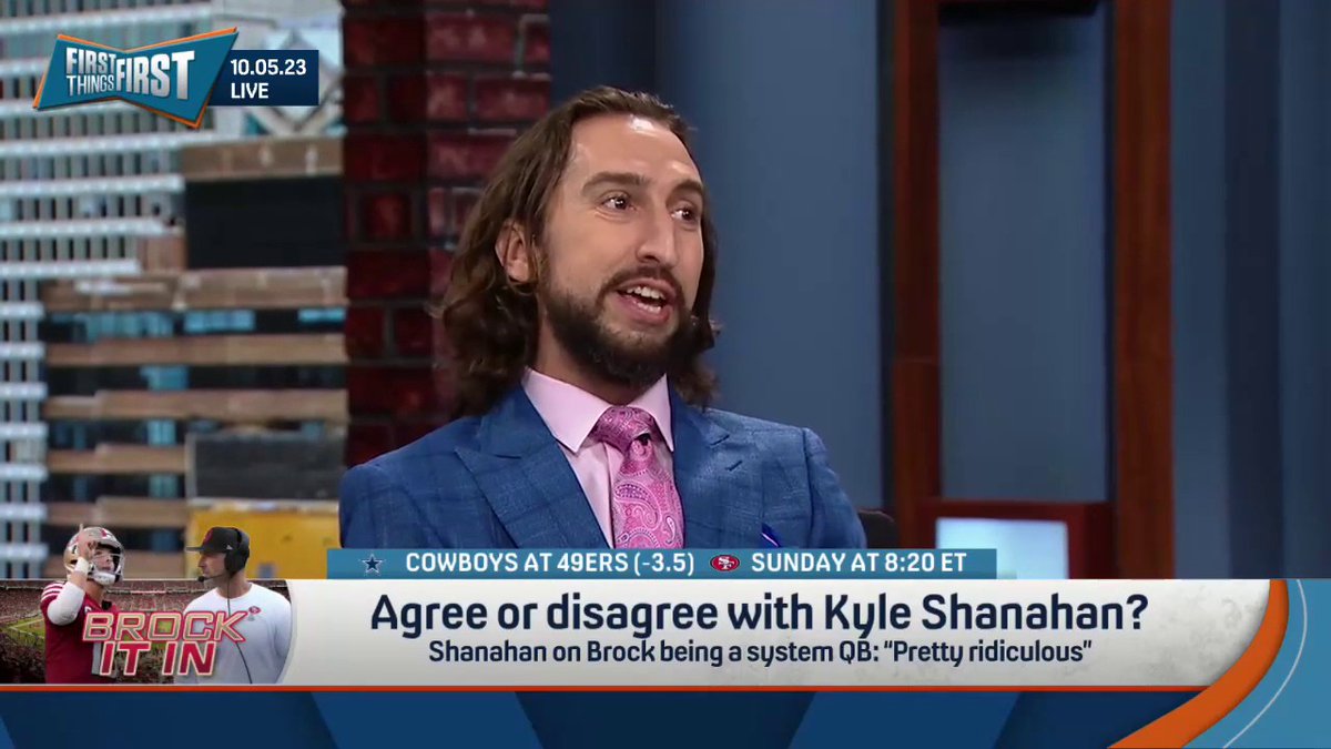 "Mike Shanahan built a system with the Broncos that made any RB look great. Kyle Shanahan, as the league has evolved, has taken the torch from his father & made a system that makes almost any QB look pretty good. ... Of course Brock Purdy is a system QB." — nick wright