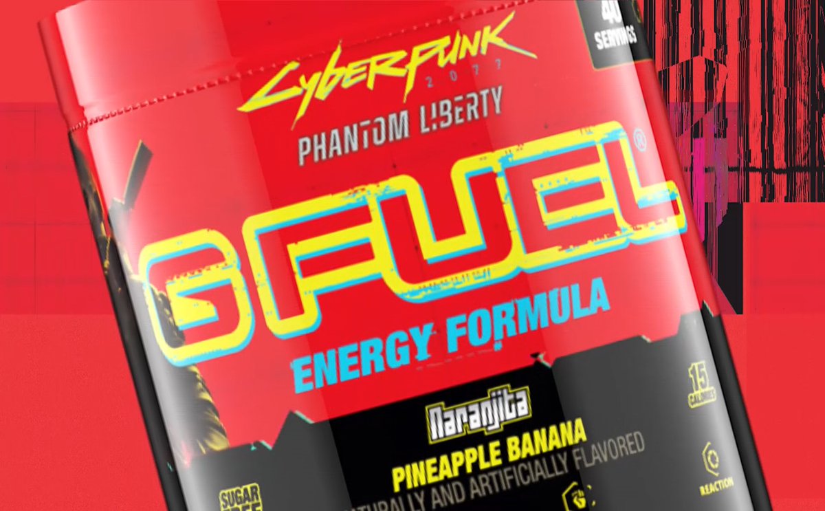 🦾 GEAR UP, AGENTS! Crack open a Pineapple Banana #GFUEL "𝙉𝙖𝙧𝙖𝙣𝙟𝙞𝙩𝙖" and feel the STAMINA BOOST as you unravel the mysteries of #PhantomLiberty! Cyberpunk 2077 ⚡️ ❤️ 𝙍𝙏 to win a Collector's Box! 2 winners picked on Monday! 🛒 𝙎𝙃𝙊𝙋 :