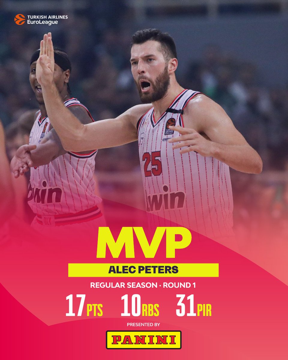Finishing with a brilliant Double-Double 💪 Alec Peters is awarded MVP of Round One after his impressive performance for Olympiacos B.C. 'MVP of the Round' I Panini America