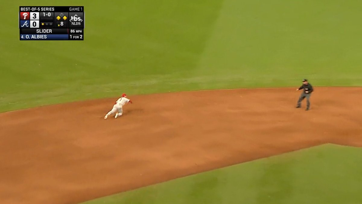 Trea Turner makes a spectacular play to turn two and get the Philadelphia Phillies out of a jam! #Postseason