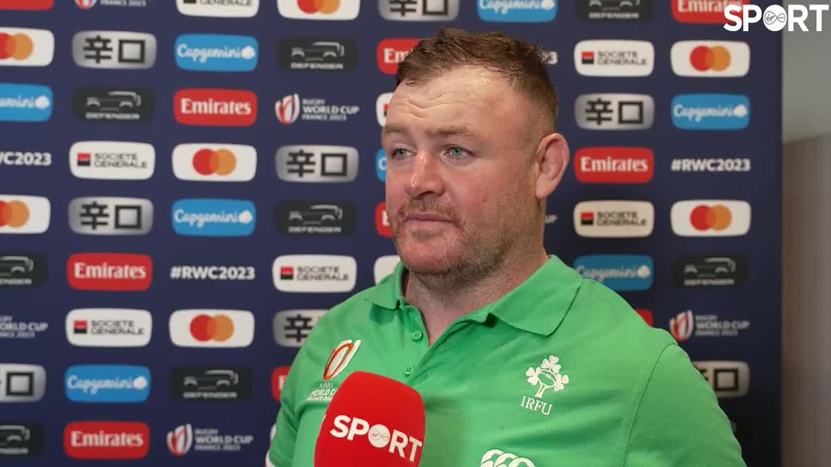 "Pete is a Munsterman and Irishman through and through. "For years he has been the heartbeat of Munster and Irish Rugby. "I love him. "He'd fight with his own mother, now she's over here so I better not say that. 😅 - Dave Kilcoyne on Peter O'Mahony. ❤️💚 #IREvSCO #RWC2023