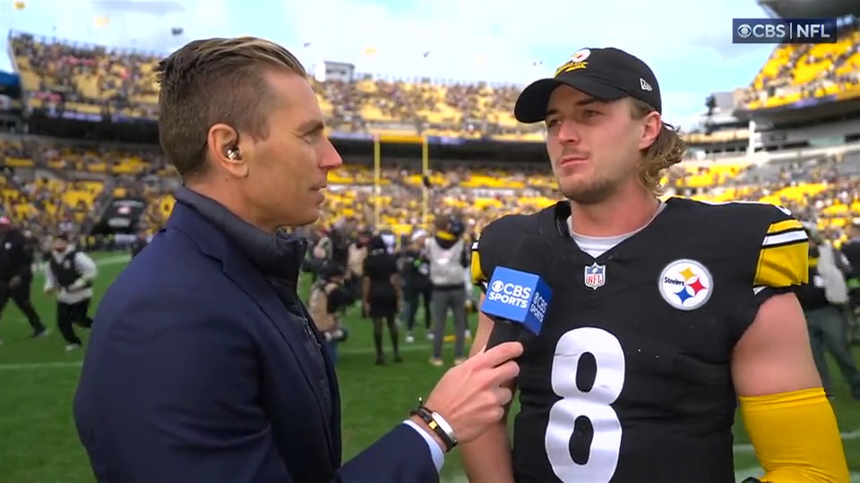 "A full team effort. Ugly win... but we needed it." @Steelers QB Kenny Pickett spoke to Evan Washburn after a gritty win over bitter division rivals.