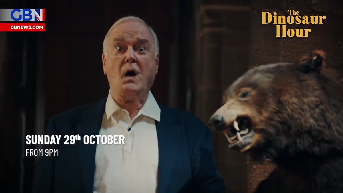 Delighted to announce “The Dinosaur Hour”, the new show by John Cleese for GB News. Every Sunday at 9pm from October 29th! 📺 Sky 512, Virgin 604, Freeview 236, Freesat 216, YouView 236