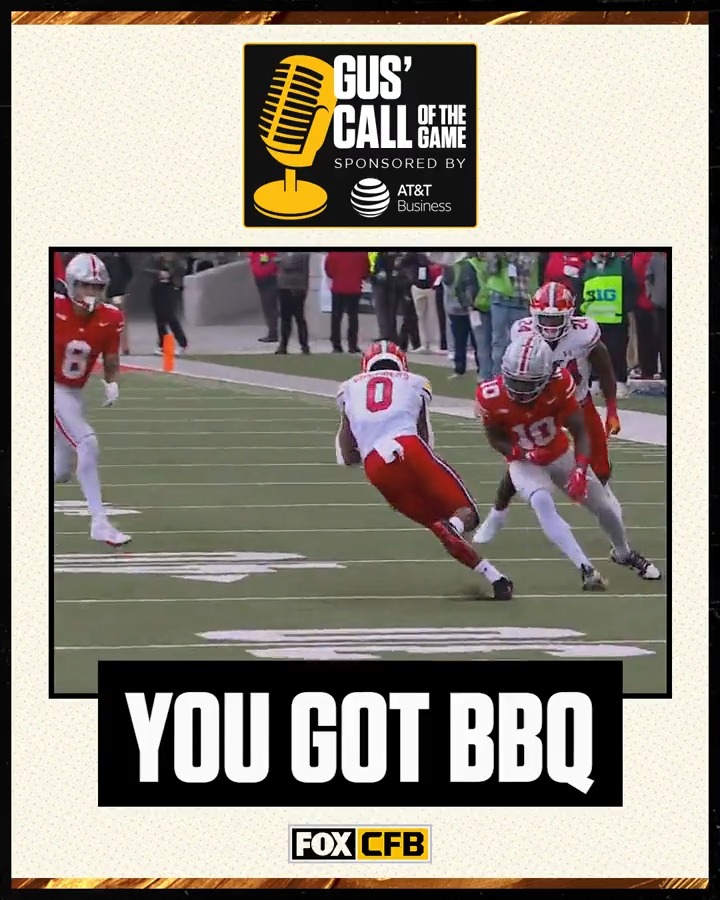 🗣️ HURT. MY. FEELINGS. NUMBER TWO. Gus Johnson had to bring back his iconic call for this huge hit by Ohio State Football's Denzel Burke 😤💥