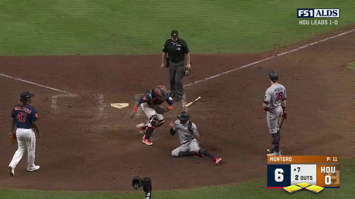 The throw is in time! Twins add another, but the Astros get Correa at the plate to get out of the inning. ๐บ: FS1