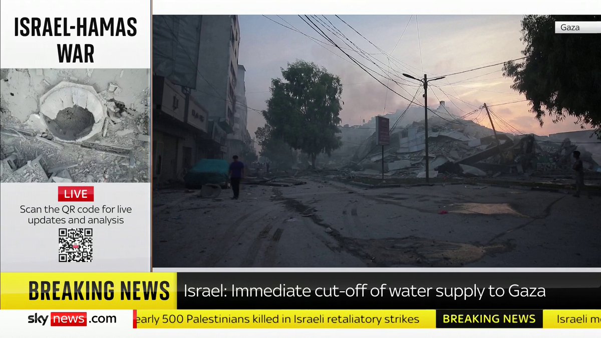 BREAKING: Israel is to cut off the water it supplies to the Gaza Strip, following Hamas's attack. 📺 Sky 501, Virgin 602, Freeview 233 and YouTube