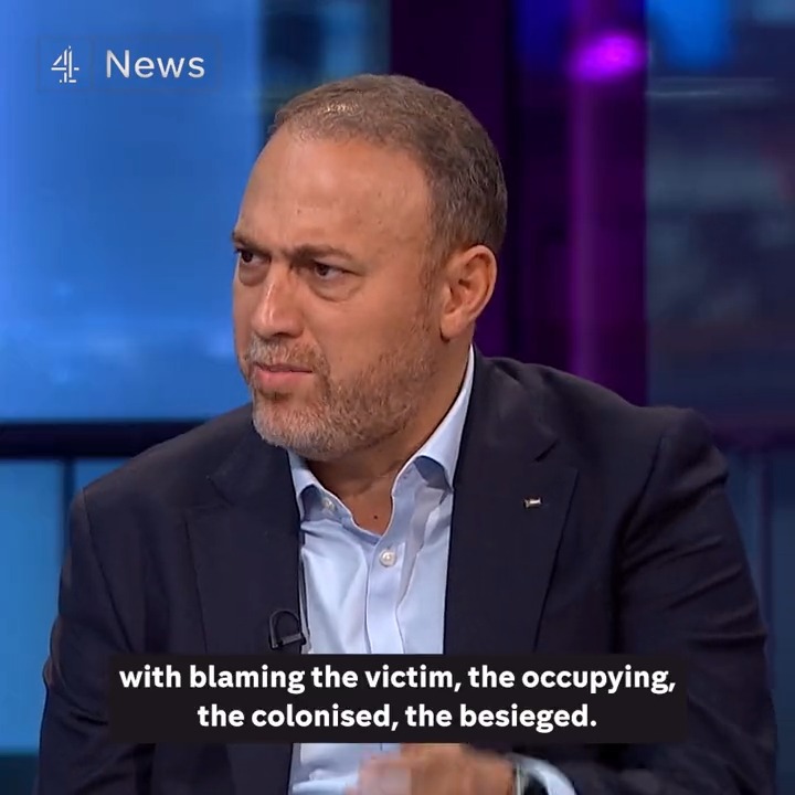 "The one side that is responsible fully on this is the occupying power." Palestinian ambassador to the UK, Husam Zomlot, tells Cathy Newman the international community is "obsessed with blaming the victim... the colonised" after recent attacks by Hamas on Israel.