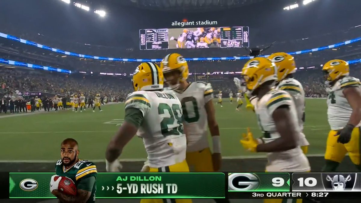 🦵🦖 QUADZILLA SCORE 🦵🦖 AJ Dillon TD! #GBvsLV | #GoPackGo 📺: ESPN / ABC