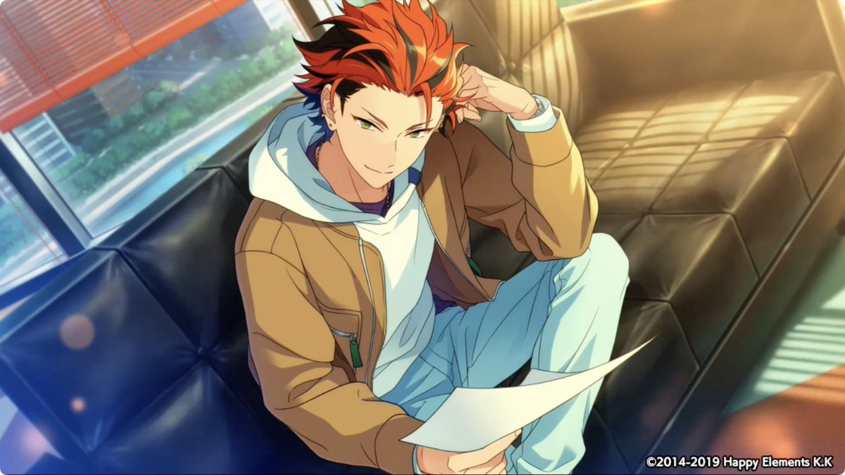 (3/3)【お知らせ】 ⭐5 鬼龍 紅郎のカードは開花前スチルが動く「エモーション」付き💓 アイドルストーリー[未来を索る]のスチルシーンでエモーションが発生するほか、紅郎のカードを獲得するとマイルームのイラスト表示で「エモーション」が選択可能になります♪ #あんスタ