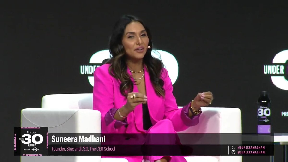 "You just need to dream bigger. You can't be what you can't see." Suneera Madhani, founder of Stax and CEO of The CEO School, spoke about breaking into male-dominated industries and coming out on top at the 2023 #Under30Summit. #ForbesUnder30