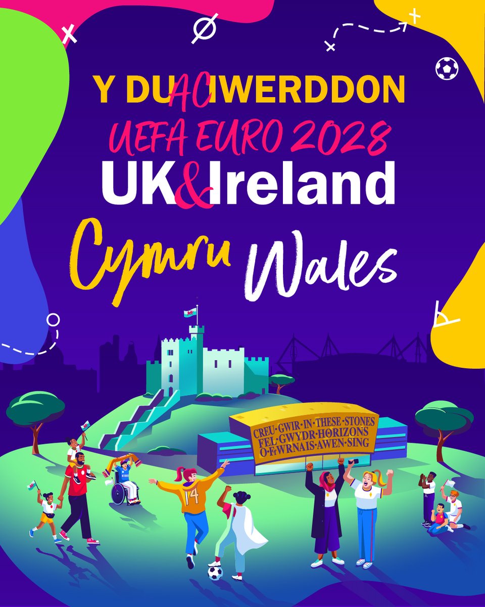 CYHOEDDIAD 🤩 UEFA EURO 2028 is coming to Wales 🏴󠁧󠁢󠁷󠁬󠁳󠁿 #UKIreland2028