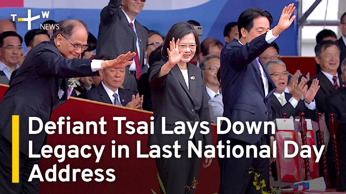 Final word. In her final National Day speech, President Tsai says she seeks peaceful coexistence with China but that Taipei will not bow to Beijing's pressure.