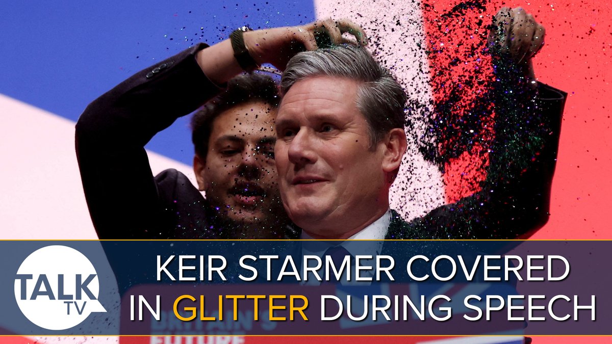 BREAKING: A protestor has thrown glitter on Keir Starmer ahead of his speech at Labour Party conference #TalkTV