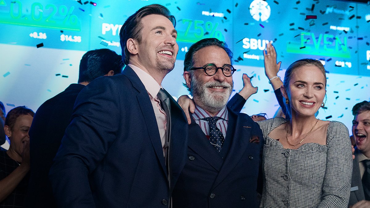 Hustle your way to the American dream. Emily Blunt, Chris Evans, Catherine O'Hara and Andy Garcia star in Pain Hustlers, a sharp look at the blurred line between desperation and greed. Premiering October 27.