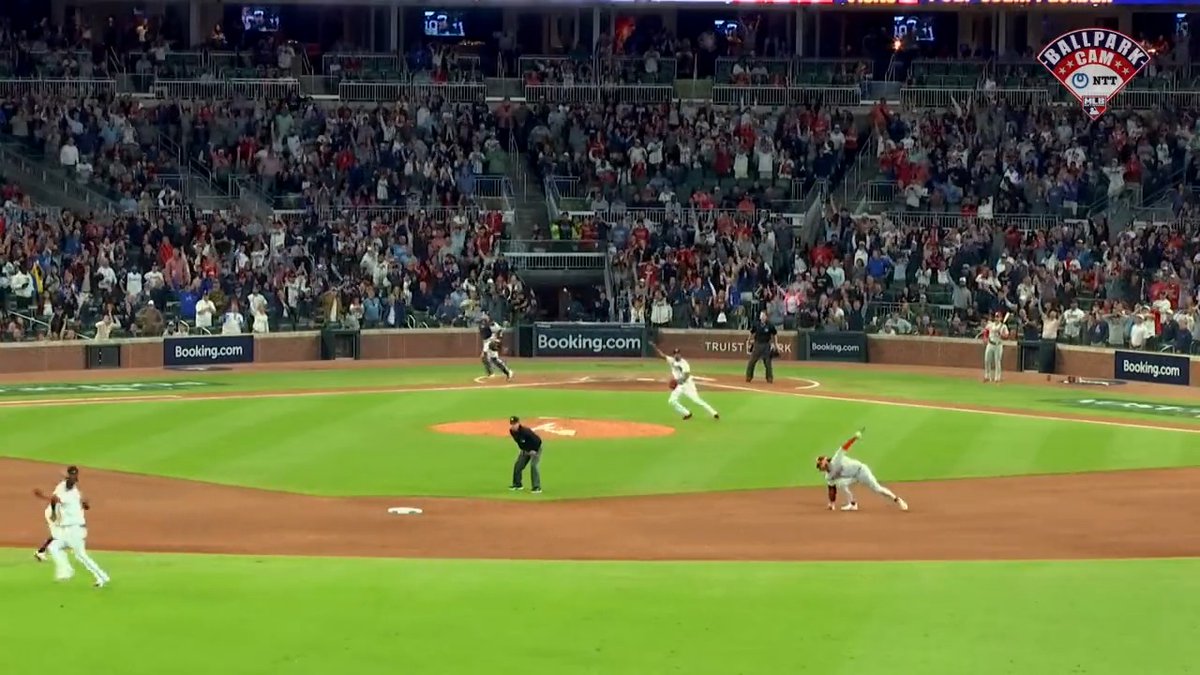 Lost in the fold last night was Austin Riley putting himself in a position to make a play If he's not there, that ball trickles towards the backstop and Harper advances to second, maybe third. Insane baseball awareness