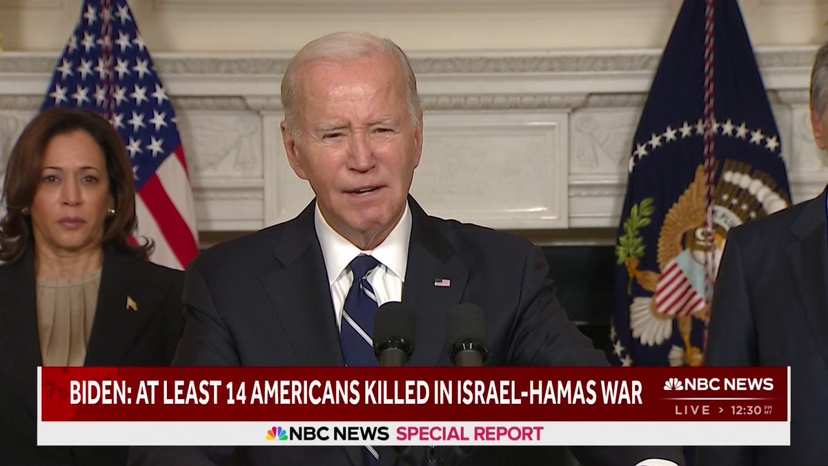 "We now know American citizens are being held by Hamas," President Biden says. "I've directed my team to share intelligence and deploy additional experts ... to consult with and advise Israeli counterparts on hostage recovery efforts."