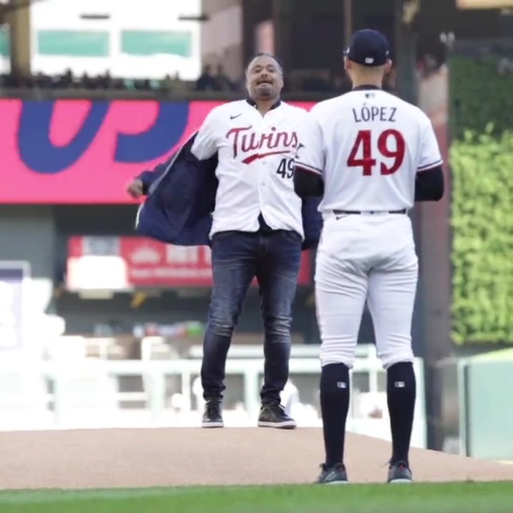 Johan Santana threw out the first pitch today while wearing a Pablo López jersey 🔥 MLB Life