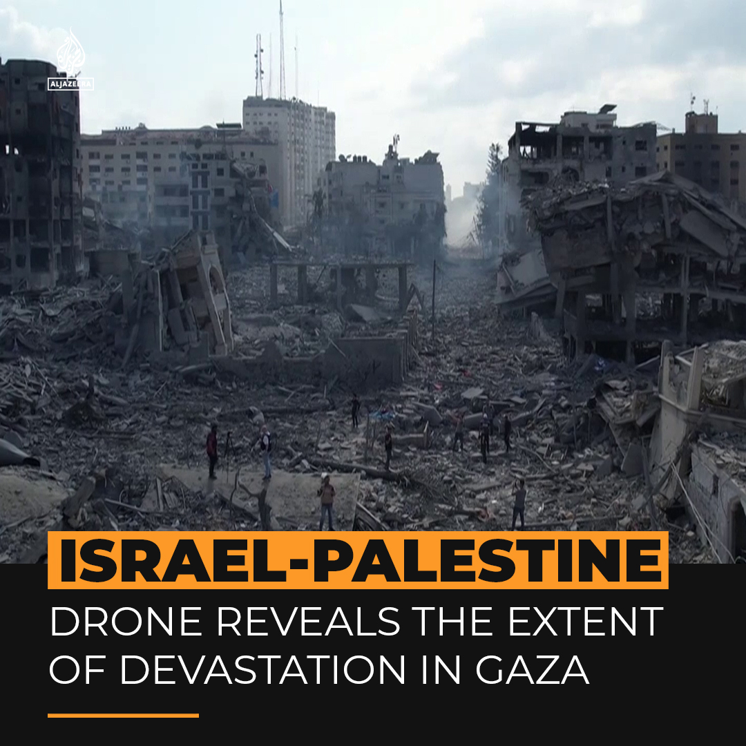 Rawan Alahmad | روان الأحمد Drone footage shows the extent of damage to Gaza City after four days of Israeli bombardment. The UN says more than 120,000 people have been internally displaced ⤵️
