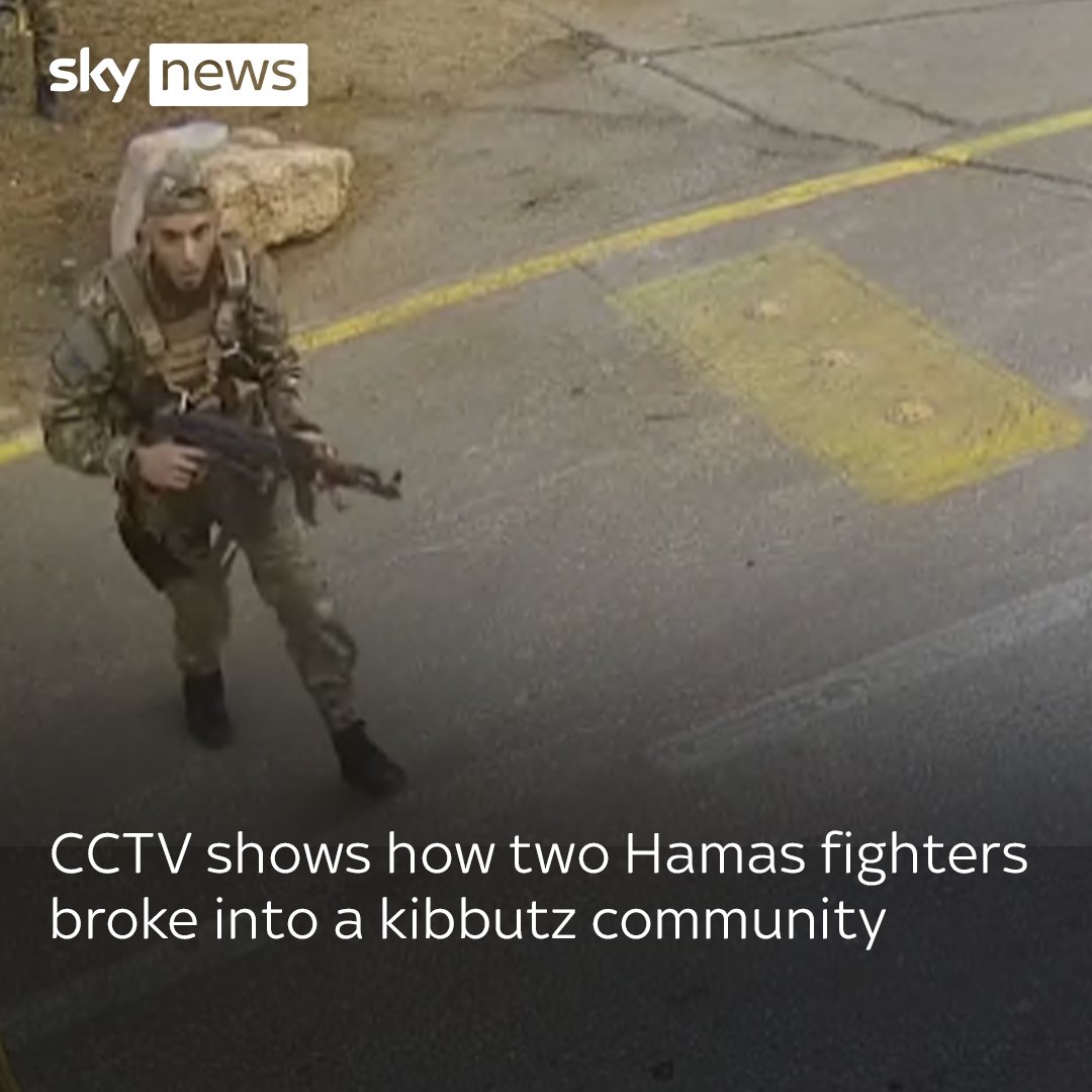 CCTV shows how two Hamas fighters broke into a kibbutz community. The two fighters tried to crawl under the gate and when that failed, they hid in the security booth. Read the latest on the Israel-Hamas war ⬇️