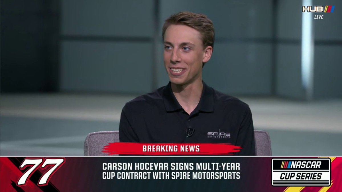 Carson Hocevar has signed a multiyear contract with Spire Motorsports to drive the No. 77 full time in the NASCAR Cup Series starting next season.