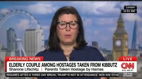 "We have been slaughtered. We have been destroyed." Sharone Lifschitz, whose parents were taken hostage by Hamas, pleads for the safe return of hostages and for the Israeli government to confirm they will protect those taken into Gaza