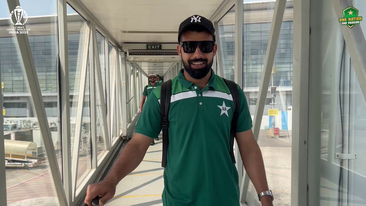 Touchdown Ahmedabad 🛬 📹 Capturing the journey, featuring a surprise in-flight celebration 🤩 #CWC23 | #DattKePakistani | #WeHaveWeWill