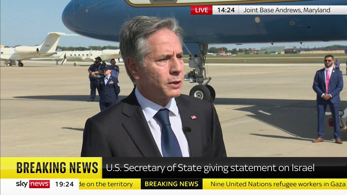 Antony Blinken says: 'What separates Israel, the US and other democracies when it comes to difficult situations like this, is our respect for international law and the laws of war.' He adds that 'Hamas are using people as human shields'. Live updates: