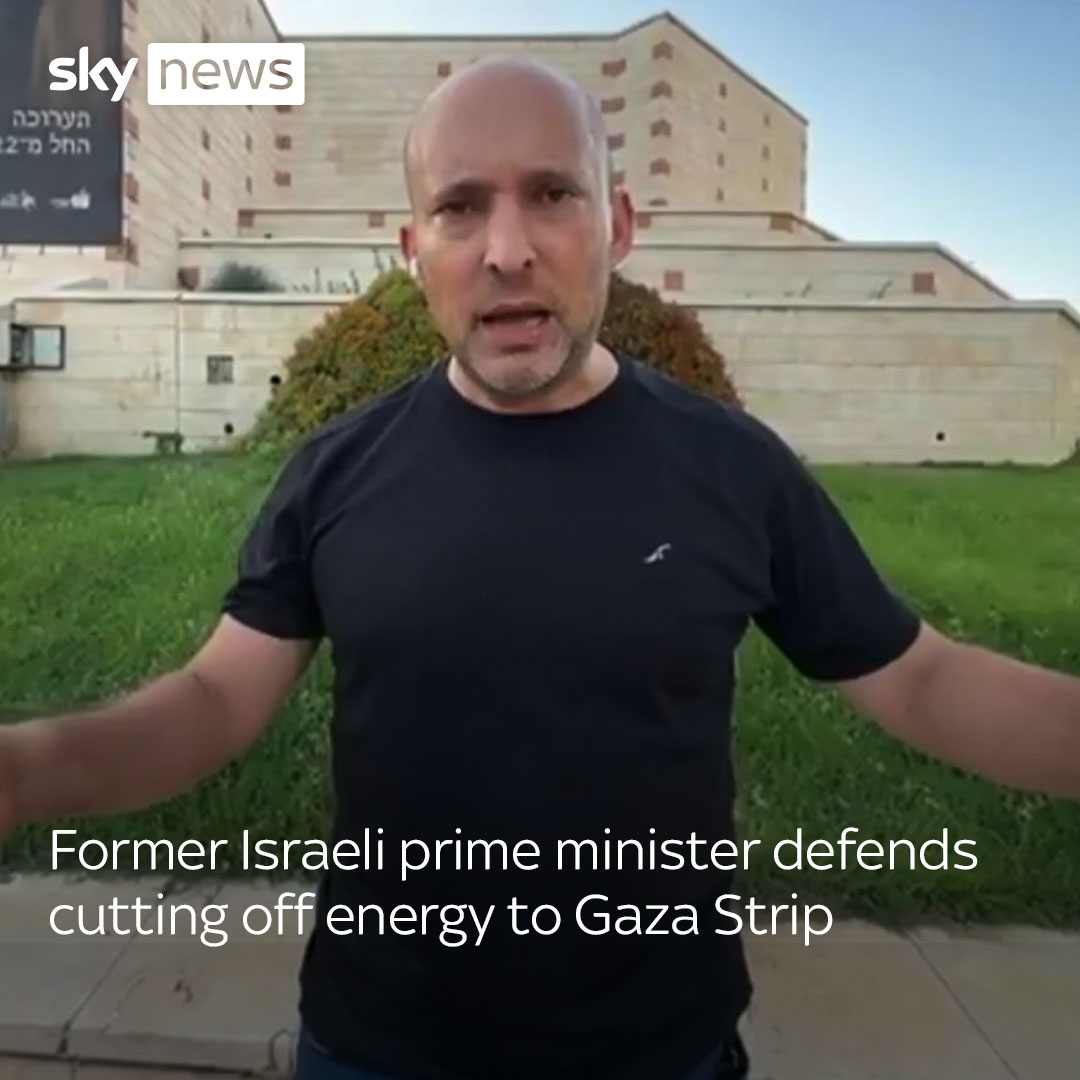 Former Israeli Prime Minister Naftali Bennett defends cutting off energy to the Gaza Strip, stating that he will not provide electricity or water to his "enemies". Live:
