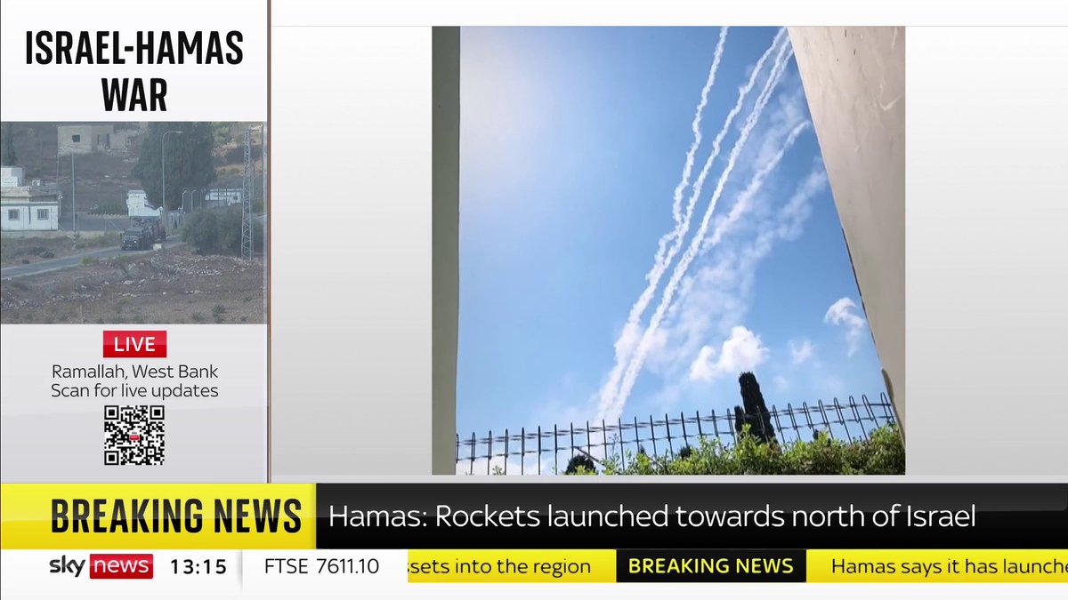 BREAKING: The armed wing of Hamas has issued a statement, saying it has launched rockets towards the north in response to what it calls the "forced displacement and massacres of civilians in Gaza". ➡️ 📺 Sky 501, Virgin 602, Freeview 233 and YouTube