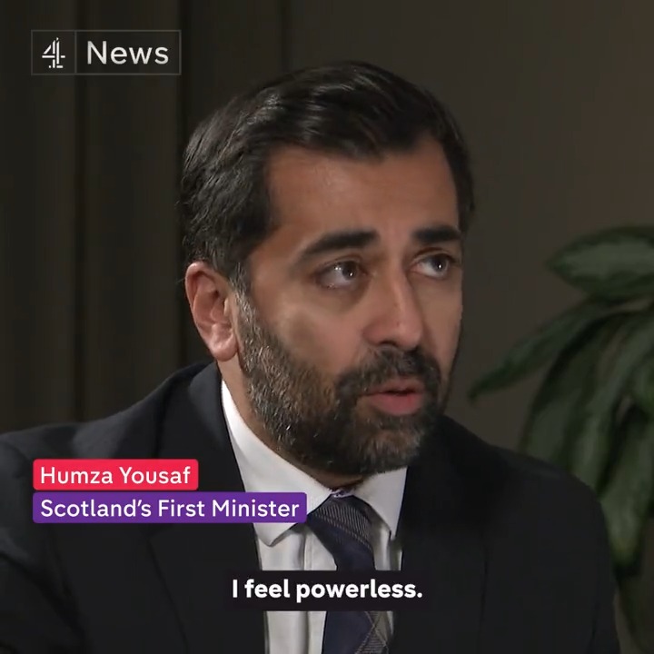 "I may be First Minister of Scotland, but in this situation I feel powerless" Scotland's First Minister, Humza Yousaf, tells kathryn samson he feels "helpless" watching his in-laws who are trapped in Gaza.