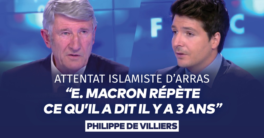 Le terroriste islamiste cherchait un professeur d’histoire pour atteindre également, de manière allégorique, l’Histoire de France. E. #Macron utilise trop ChatGPT : il répète ce qu’il a dit il y a 3 ans. Entre-temps, il y a eu 1,5 million de migrants en plus : tous les problèmes se sont aggravés. L’immigration porte le terreau de l’Islam, l’Islam porte le terreau de l’islamisme, l’islamisme porte le terreau du terrorisme. Tant que la classe politique ne voudra pas voir ce syllogisme, nous continuerons à pleurer nos morts. 🔴Voir l'émission complète : #FaceAPhilippeDeVilliers #FADV #Attentat #Arras