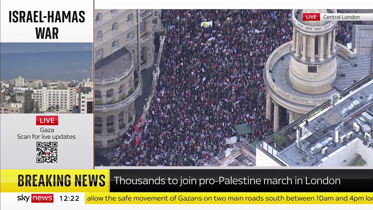 Thousands are gathering for a pro-Palestinian march in central London. Adele Robinson spoke to one of the protesters who says the "root of this violence is the occupation". Israel-Hamas war latest ➡️ 📺 Sky 501 and YouTube