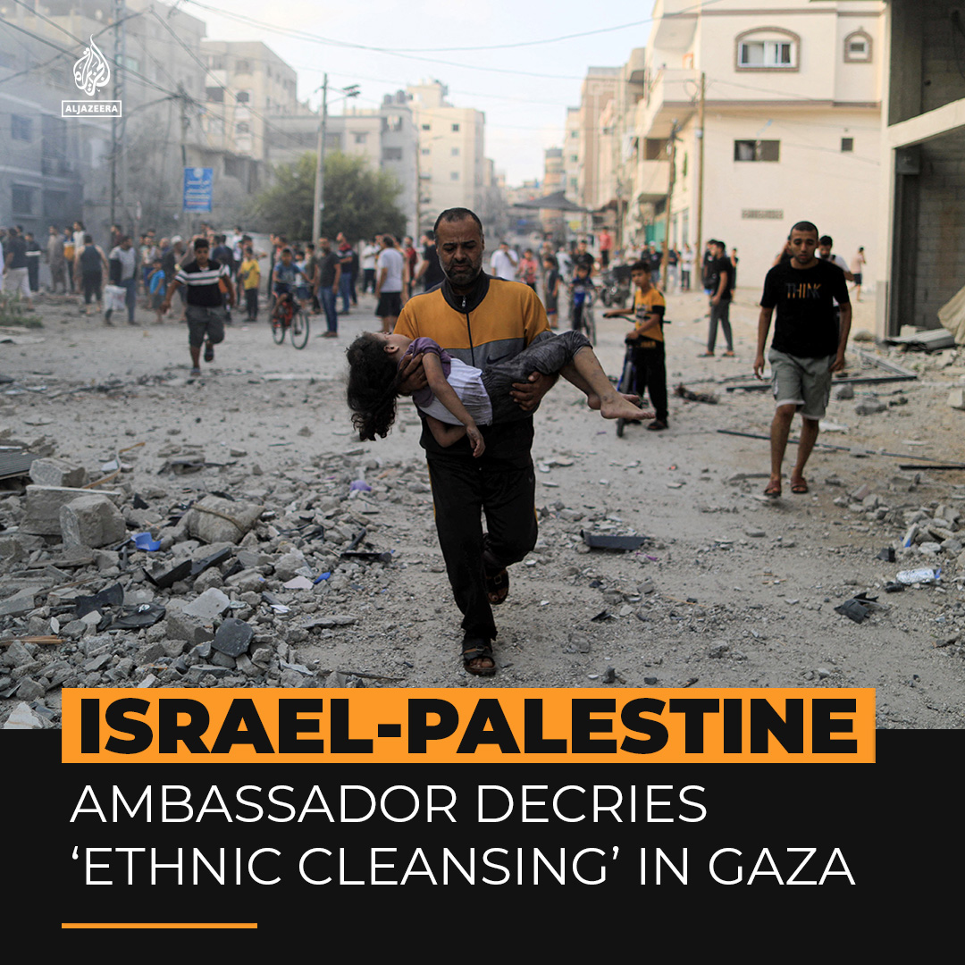 “I called it potentially a second Nakba.” Palestinian ambassador to the UN Riyad Mansour says ethnic cleansing is taking place in Gaza, where Israel has told 1.1 million people to leave their homes as its bombardment of the besieged enclave continues ⤵️