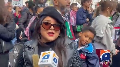 لندن ميں تقريباً 1 لاکھ سے زائد افراد کا فلسطين کی حمايت ميں مظاہرہ