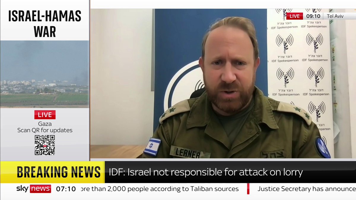 'Was Israel responsible for the attack that killed 70 people fleeing north of Gaza?' IDF spokesperson Lieutenant Colonel Peter Lerner says "absolutely not". Hamas say the fleeing convoy was killed in an Israeli airstrike Israel-Hamas war 👉 📺 Sky 501