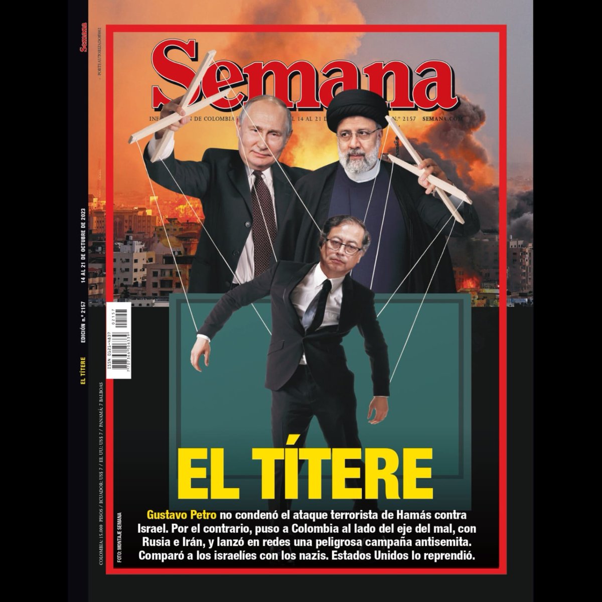 #PetroEsUnTítere | Gustavo Petro no condenó el ataque terrorista de Hamás contra Israel. Por el contrario, puso a Colombia al lado del eje del mal, con Rusia e Irán, y lanzó una peligrosa campaña antisemita.