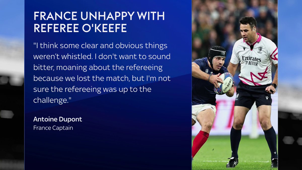 France captain Antoine Dupont has criticised the officiating in the aftermath of France's Rugby World Cup exit to South Africa 👇🏉