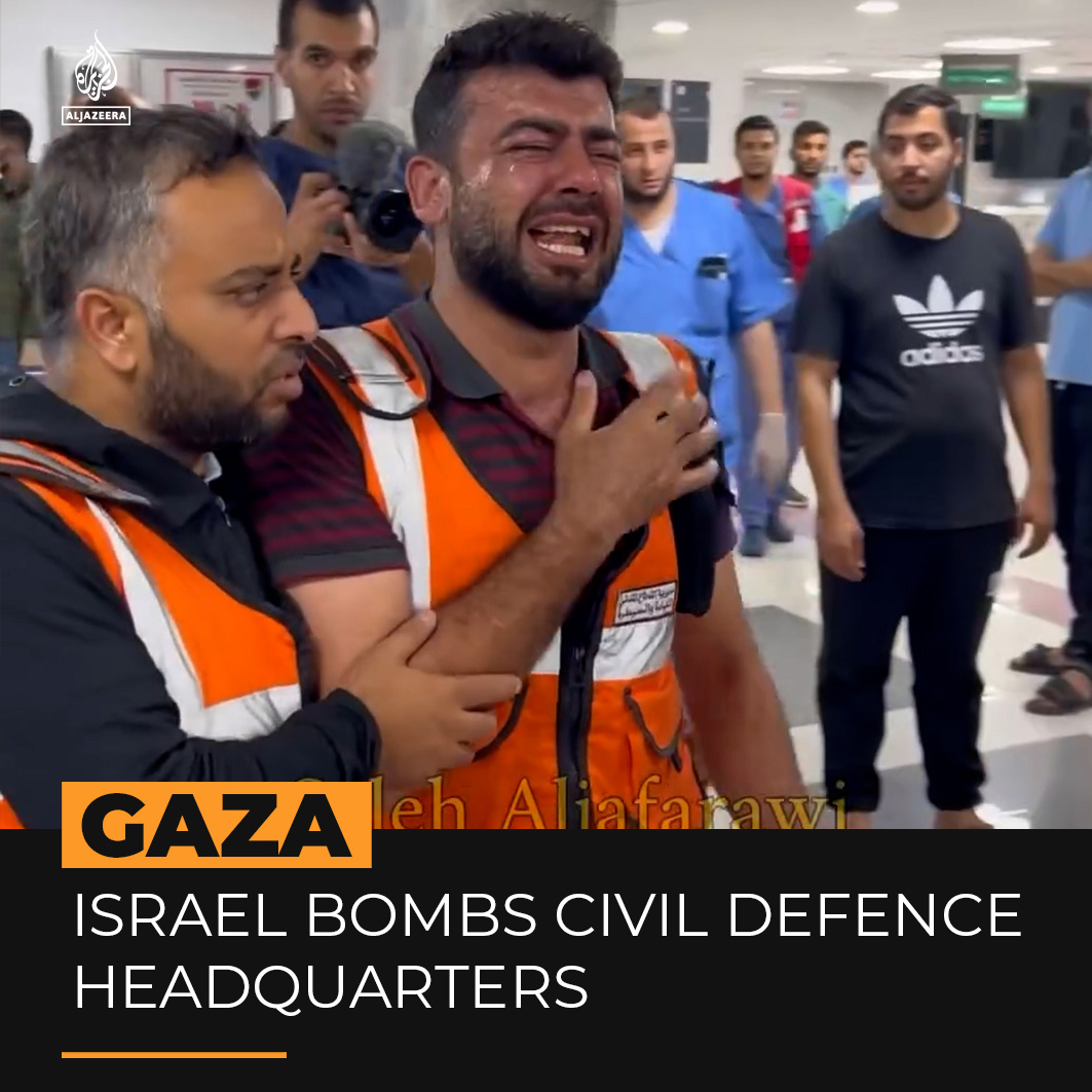 A Palestinian paramedic reaches breaking point after firefighters in Gaza were killed when Israel bombed the Palestinian Civil Defence headquarters ⤵️