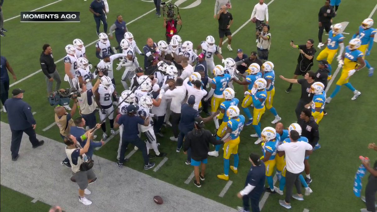Chargers and Cowboys players had to be separated from a pregame scrum 🍿