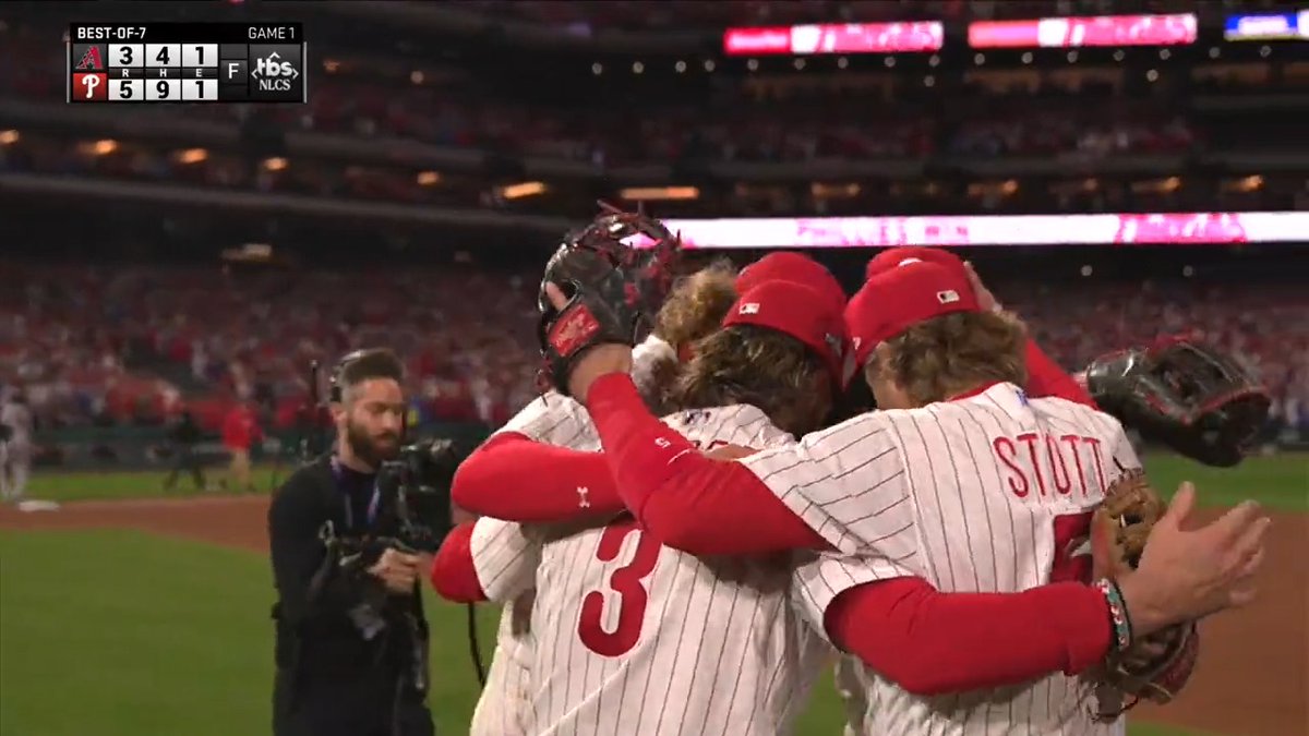 The Philadelphia Phillies go around the horn to phinish Game 1 of the #NLCS.