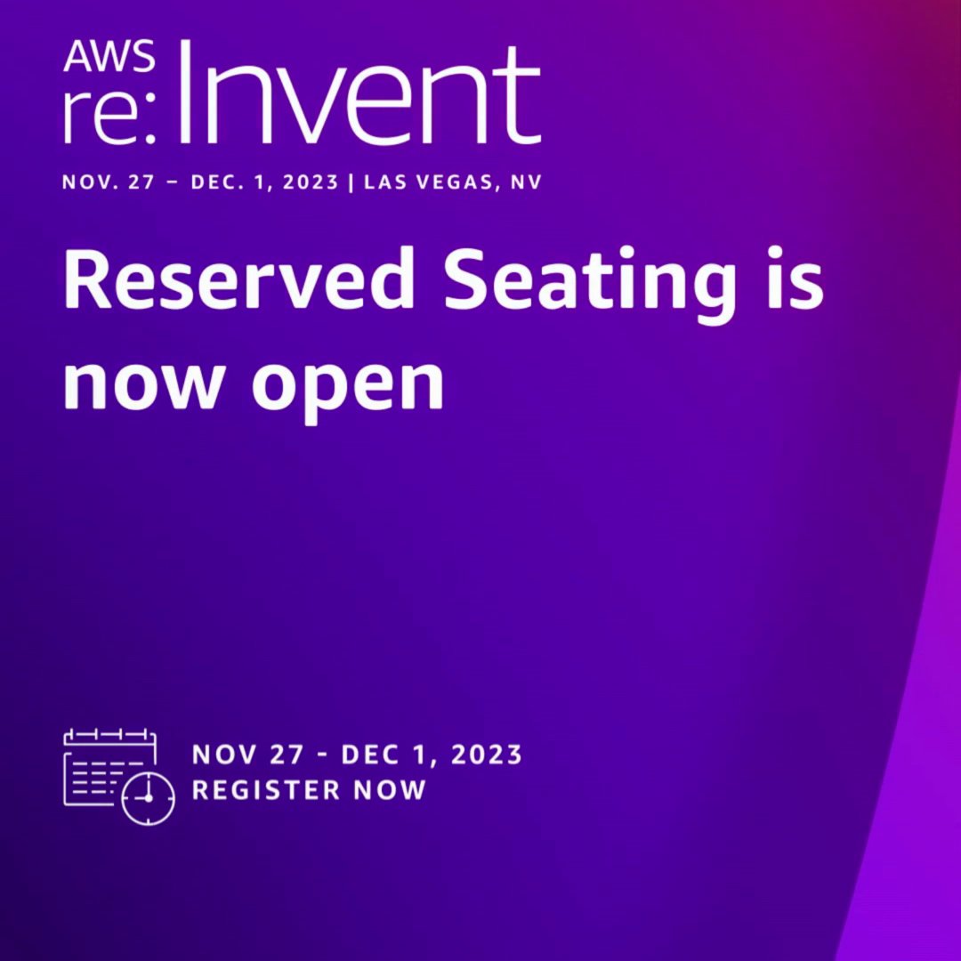 Reserved seating for #AWSreInvent is now open. ☁️ 🚨 💺 Your chance to save your seat in the most wanted sessions is here, but only registered attendees can reserve a spot. Register today. 👉